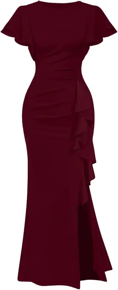 Memoriesea Women's Elegant High Split Ruched Bodycon Mermaid Evening Cocktail Maxi Dress