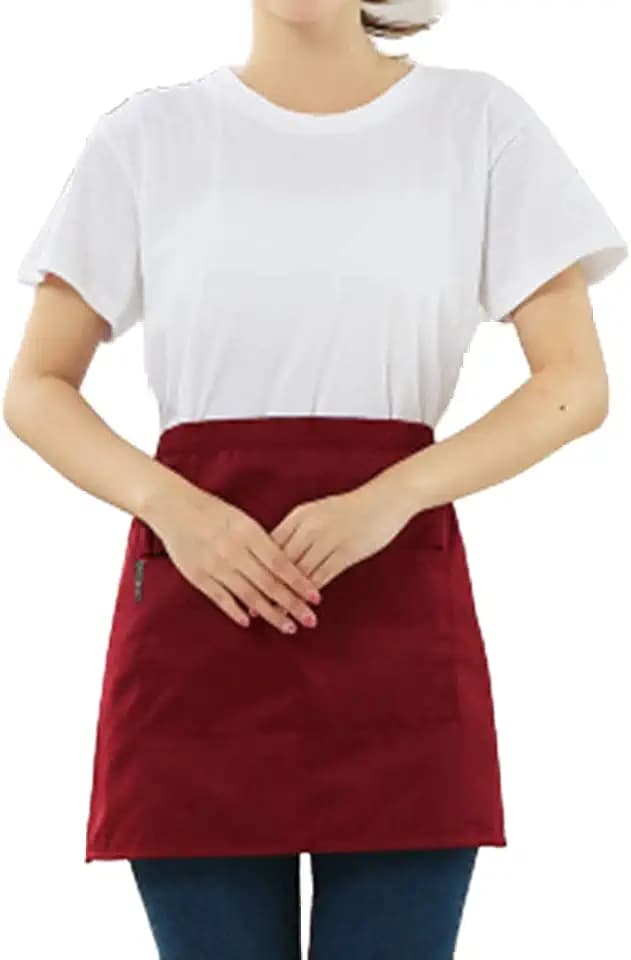 JEQUE 3 Pack Kitchen Restaurant Waist Aprons with 3 Large Pockets for Women Men,Half Short Apron for Server Waiter Waitress,Red