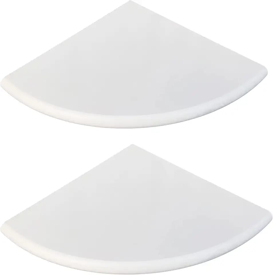 2 Pcs White Marble Corner Shower Shelf for Bathroom, 9'' x 9'' x 0.8'' Marble Corner Shelves for Bathroom Wall Mounted Both Side Polished
