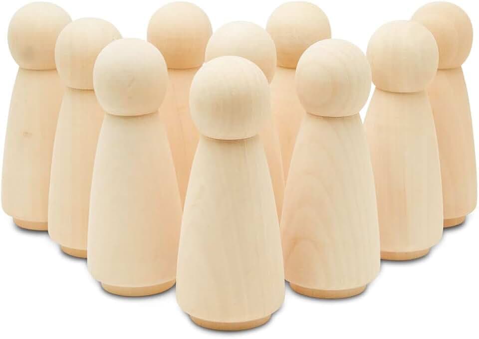 Wood Peg Dolls, 5.5 Inch Large Mom/Angel Shape Wood Peg People, Pack of 5 Wooden Dolls for Play, Strong Birch Wooden People Figures, Peg Dolls Unfinished