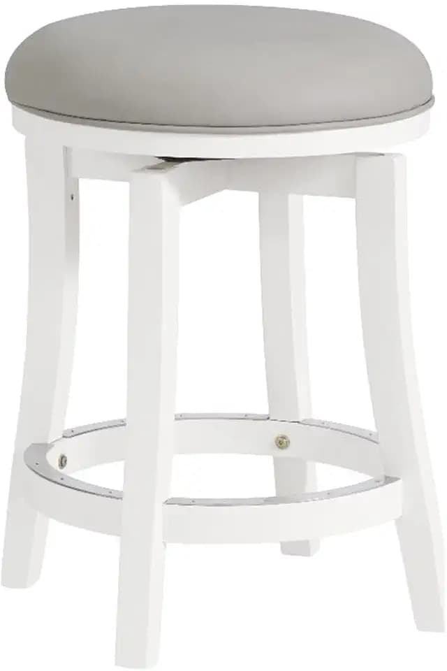 Alaterre Furniture Ellie Counter Height Swivel Barstool – Upholstered 360° Memory Return Kitchen Island Chair with Padded Seat, Solid Wood Frame, and Metal Kick Plate (White & Light Gray)