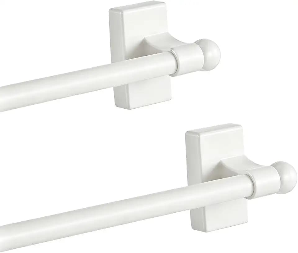 2 Pcs Magnetic Curtain Rods for Metal Door 16 to 28 Inch, 1/2" Multi-use Adjustable Appliance Magnetic Rod for Window Frames, Cabinets, Refrigerators, Dishwashers(White)