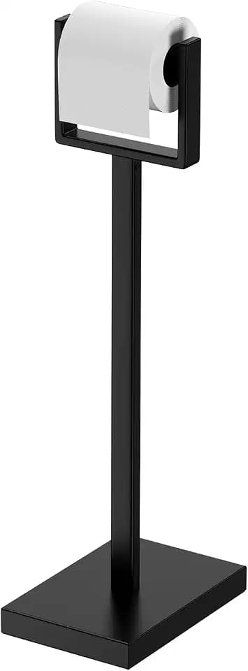 Black Toilet Paper Holder Stand,Stainless Steel Toilet Paper Holder Free Standing,Stable Weighted Base Floor Tissue Roll Holder for Bathroom,Modern Pivoting Toilet Paper Stand