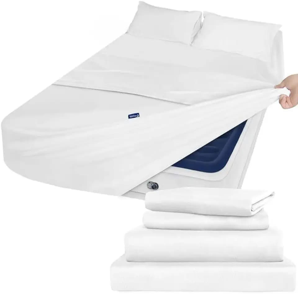 Extra Deep Pocket Twin Sheet Set, 4 Piece Air Mattress Sheets Set White