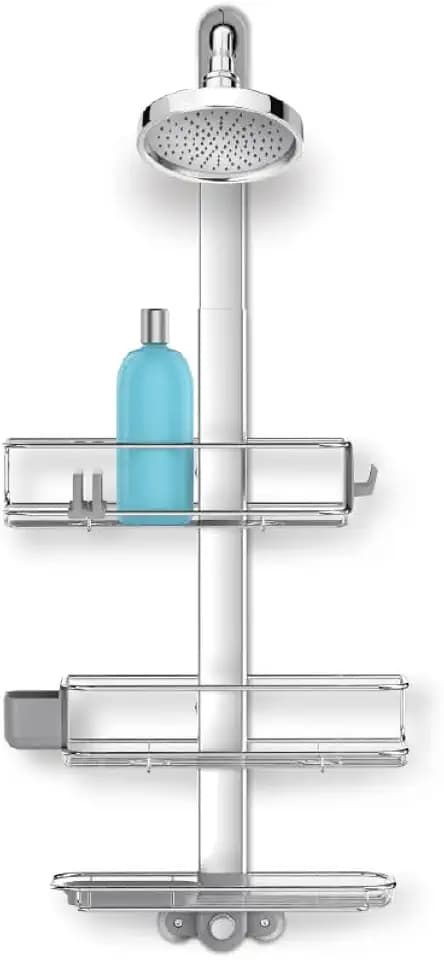 simplehuman Adjustable and Extendable Shower Caddy Large, Stainless Steel and Anodized Aluminum