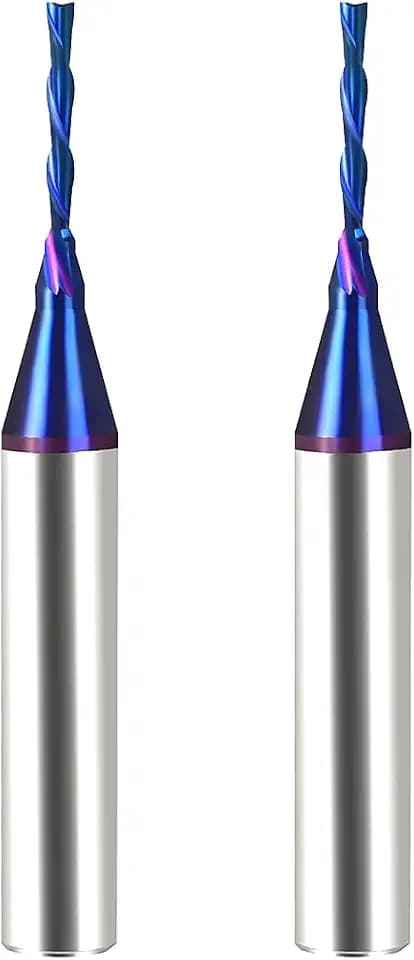 Carbide Plunge Down Cut 1/16 inch Cutting Dia 1/4 inch Shank Solid Carbide End Mill with Nanco Blue Coating CNC Router Bits for Wood Cut 3D Carving Engraving BRD222 DashHound 2PCS