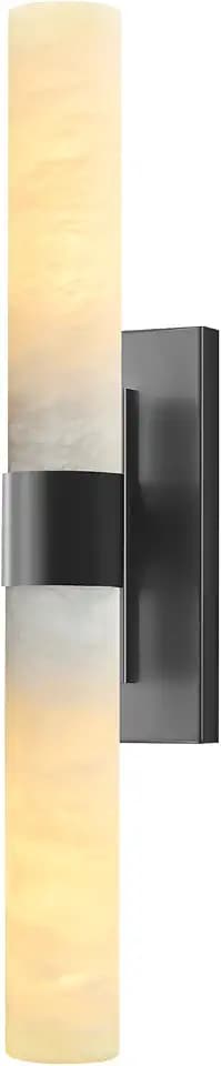 Natural Alabaster Wall Sconce, Matte Black Brass Wall Sconce with Marble Shade, Bathroom Vanity Light, Makeup Vanity Lamp & Over-Mirror Lighting, Vintage Rust-Resistant E26 Indoor Fixture