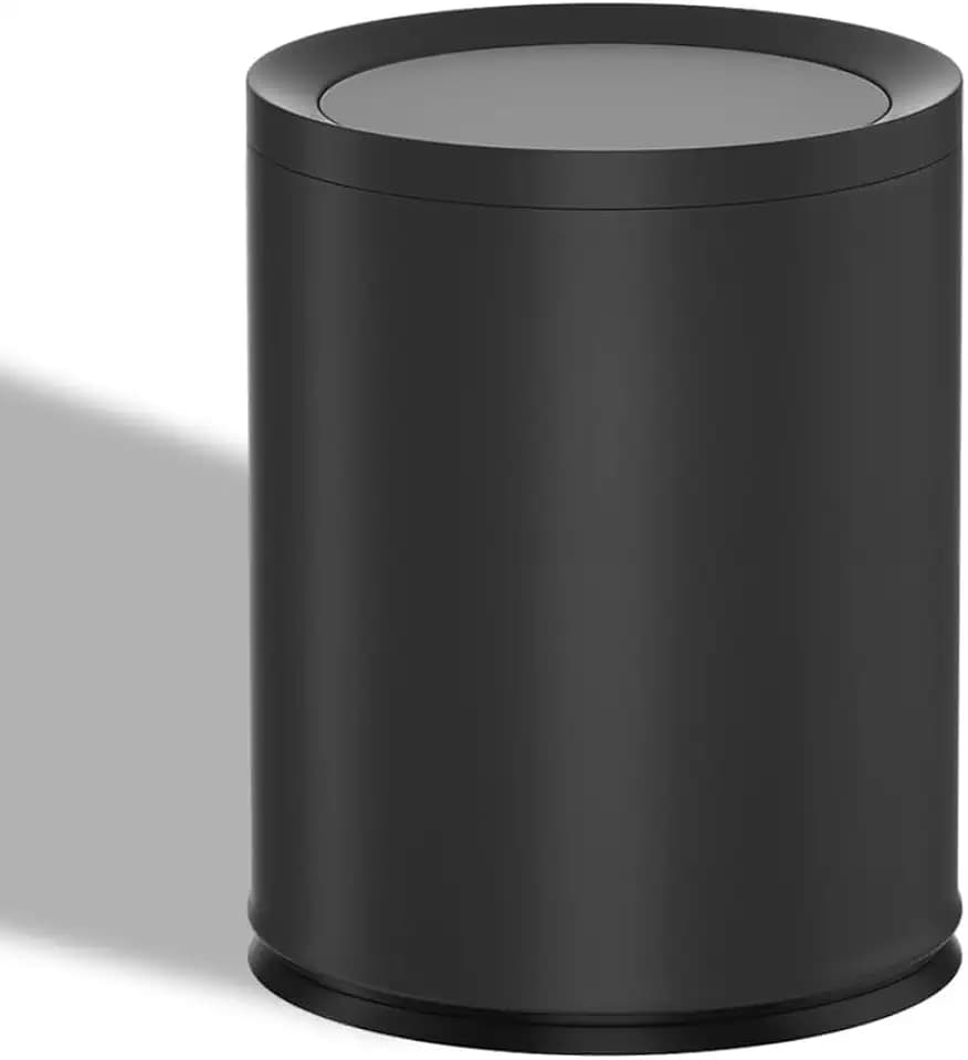 3.1Gallon/12L Metal Bathroom Trash Can with Lid, Black
