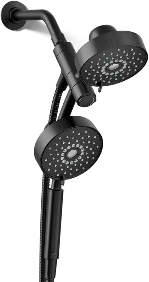 KOHLER 23219-BL Purist 2-in-1 Multi Function Shower Kit includes SHOWERHEAD & HAND SHOWER, Full Coverage Spray & Rotating Rail, Matte Black, 2.5 GPM
