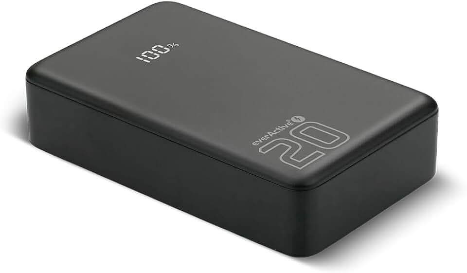 everActive Powerbank 20000mAh 20W USB C PD PPS QC4+ – Energy Bank EB-22QB – Externer Akku mit LCD Display – Schnellladegerät 3 Ports (2X USB-C, 1x USB-A) – Pass-Through – Always-On – 326g