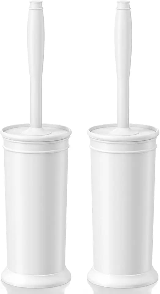 Toilet Brush and Holder 2 Pack, Toilet Bowl Brush with Extra Long Handle, Toilet Scrubber and Covered Holder, Toilet Brushes for Bathroom-Space Saving, Covered Brush, Durable, Deep Cleaning(White)