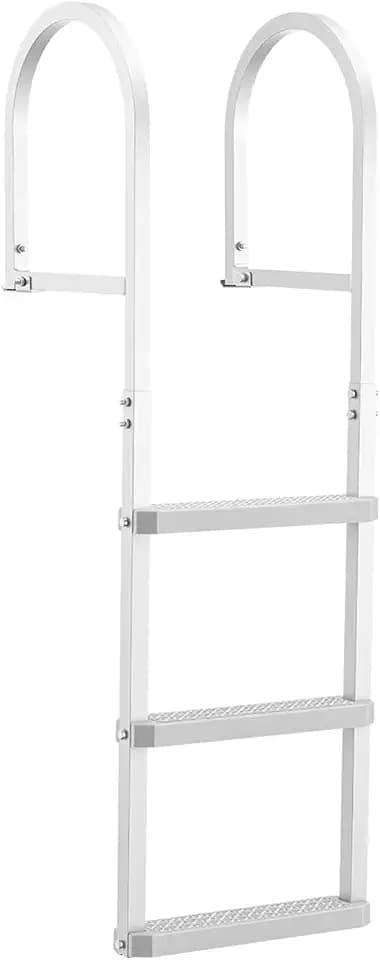VEVOR Removable Dock Ladder, 3 Steps, Aluminum Alloy Pontoon Boat Swim Ladder, with Non-Slip Wide PP Steps, 500 lbs Weight Capacity, Quick Release Design, for Lake Swimming, Pool, Marine Boarding