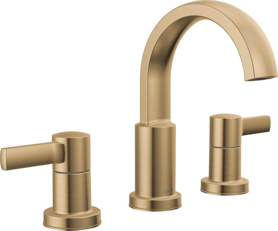 Delta Albion Brushed Gold Bathroom Faucet 3 Hole, 8 Inch Widespread Bathroom Sink Faucet for Vanity, Metal Push-Pop Drain Assembly, Champagne Bronze 35855LF-CZ