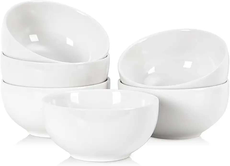 Selamica Ceramic Ice Cream Bowls, 12 oz Small Bowls Set of 6, 4.7 Inch Ceramic Bowls for Dessert, Snack, Fruit, Microwave Dishwasher Safe, White