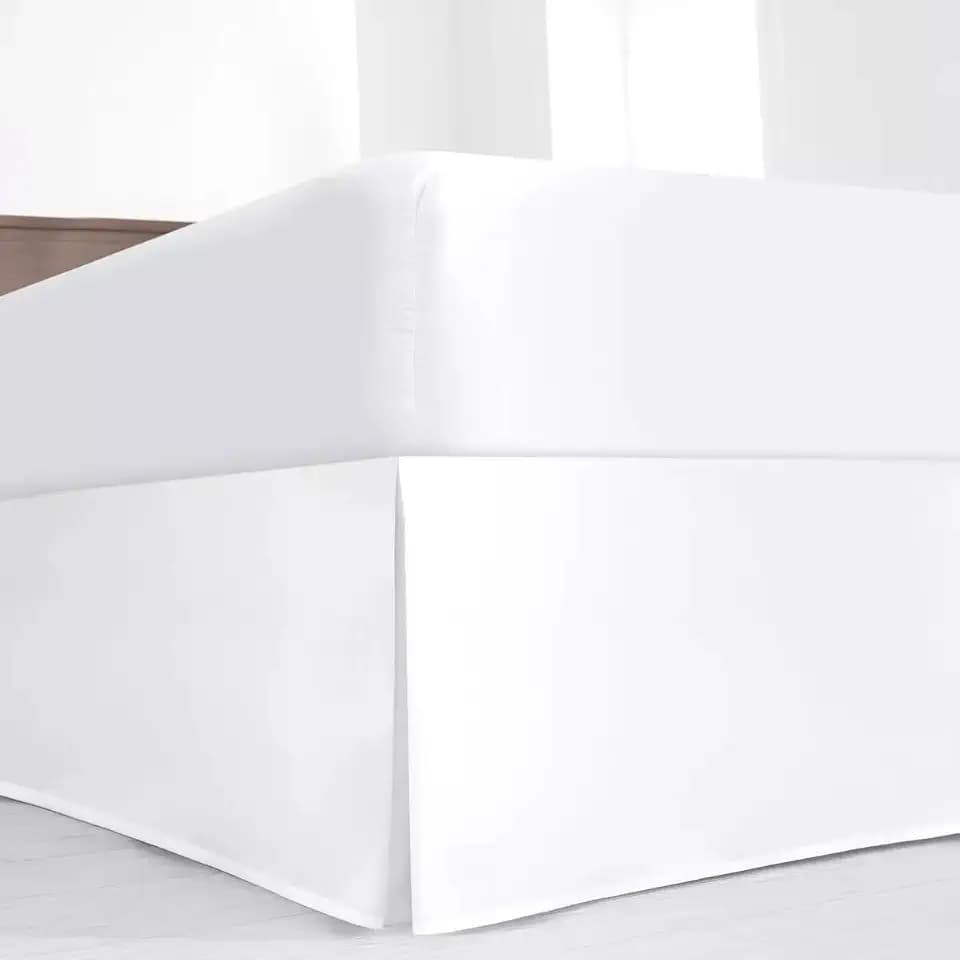 SKY BEDDINGS Pleated Queen Bed Skirt, Split Corners, 12" Drop, White