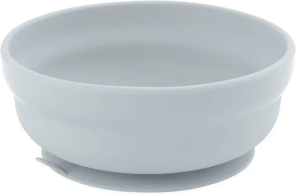 Bumkins Baby Bowl, Silicone Suction, for Babies, Toddlers and Kids, Baby Led Weaning, Feeding Essentials, Platinum Silicone, Non Skid Sticky Bottom, Supplies for Children Ages 6 Months Up, Gray