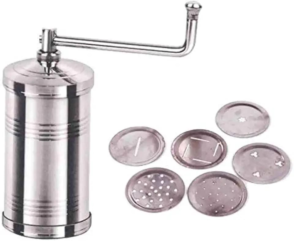 Stainless Steel Sev Sanch Maker,Pasta Maker, Stainless Steel Namkeen Bhujiya Sevaiya Sev Chakli Gathiya Sancha Murukku Grater Cookies Maker with 6 Jalis (silver)