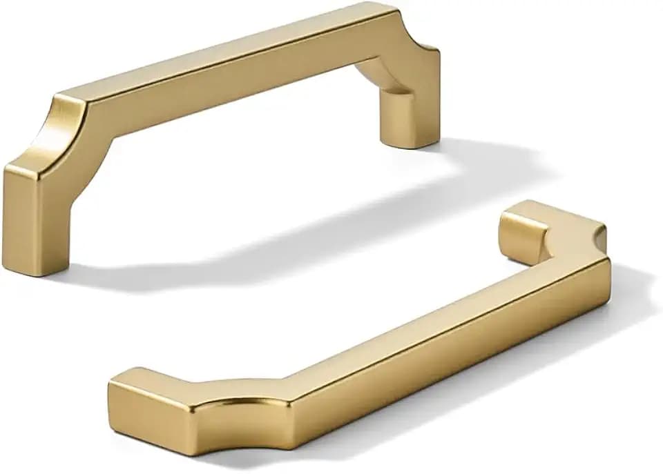khtumeware 2-Pack 4 Inch Square Brushed Gold Cabinet Pulls, Solid Satin Gold Zinc Alloy Heavy-Duty Handles for Kitchen/Bathroom Cabinets, Drawers & Cupboards (4 Inch Center to Center)