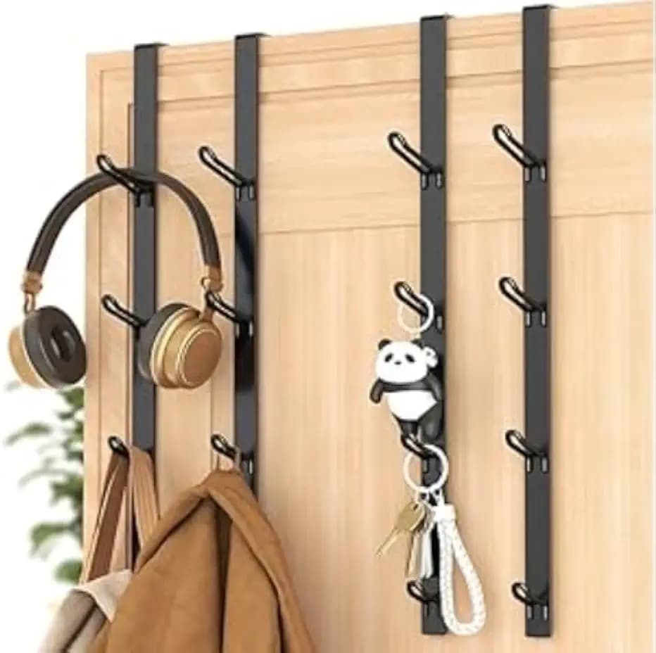 niffgaff Door Hooks Towel Hanger: Black Heavy Duty Over Door Coat Hanger for Bathroom,Bedroom,4 PCS,for 1.7'' Doors