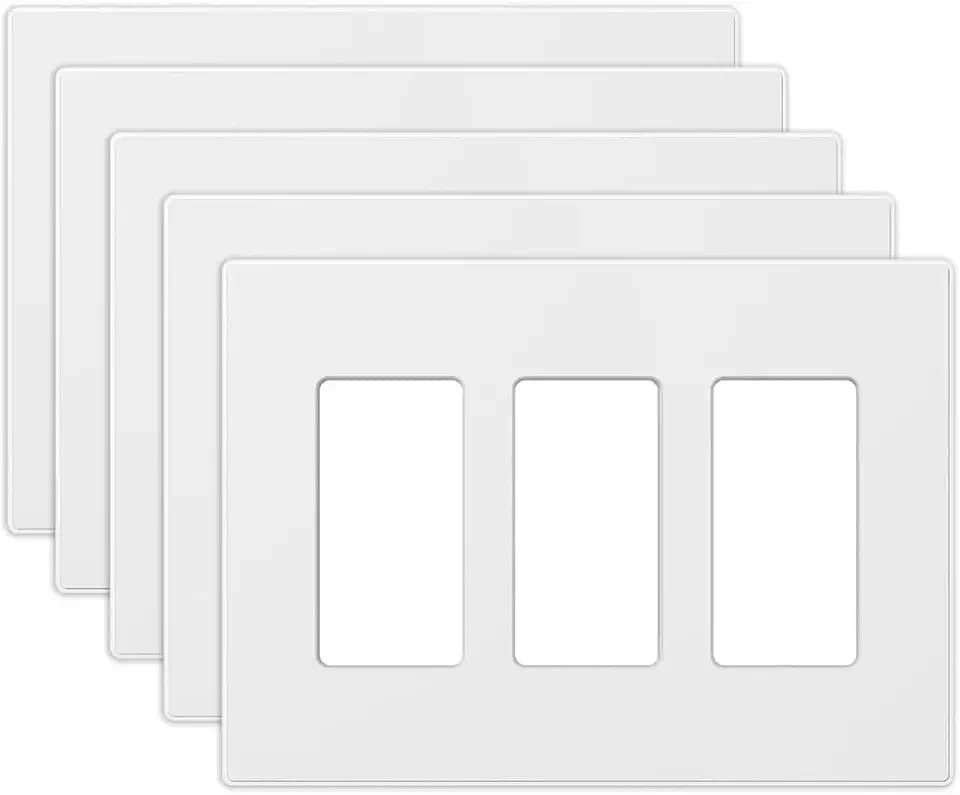 Screwless Wall Plates, Four Gang 3-Port, White, Polycarbonate, Standard Size, Screw-In, Pack of 5
