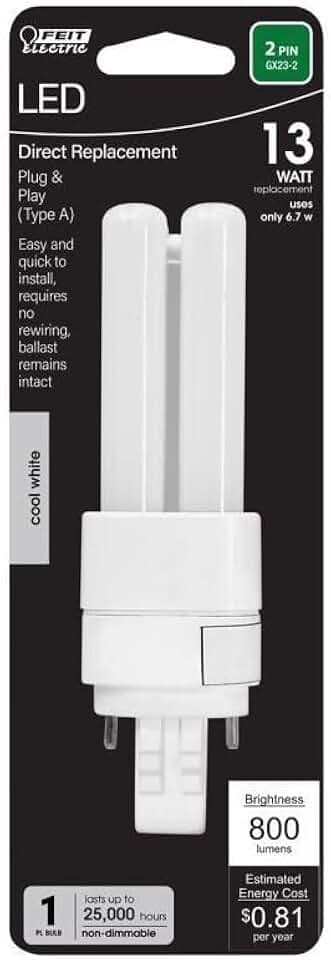 Feit Electric PL GX23-2 LED Light Bulb Cool White 13 Watt Equivalence 1 pk