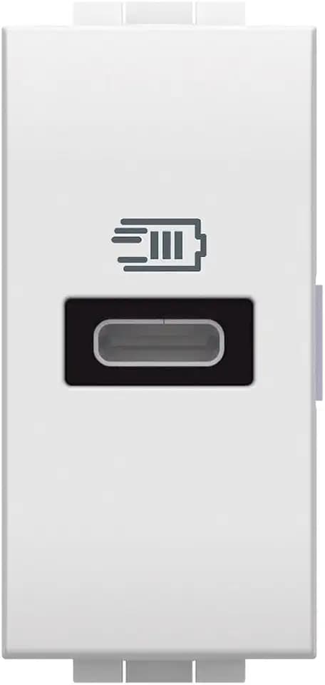 Bticino N4192C USB-Ladegerät mit einem Eingang Typ C, zum Installieren in der Livinglight-Platte, zum schnellen Laden von elektronischen Geräten bis zu 20 W, 1 Modul, Weiß