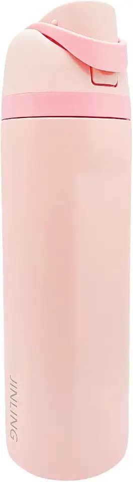 24oz Insulated Stainless Steel Water Bottle with Straw for Sports and Travel, BPA-Free Sports Water Bottle (Soft Pink)