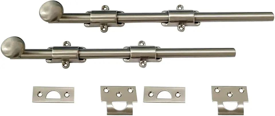 QCAA Dutch Door Bolt, Solid Brass, 12", Satin Nickel, 2 Pack, Made in Taiwan
