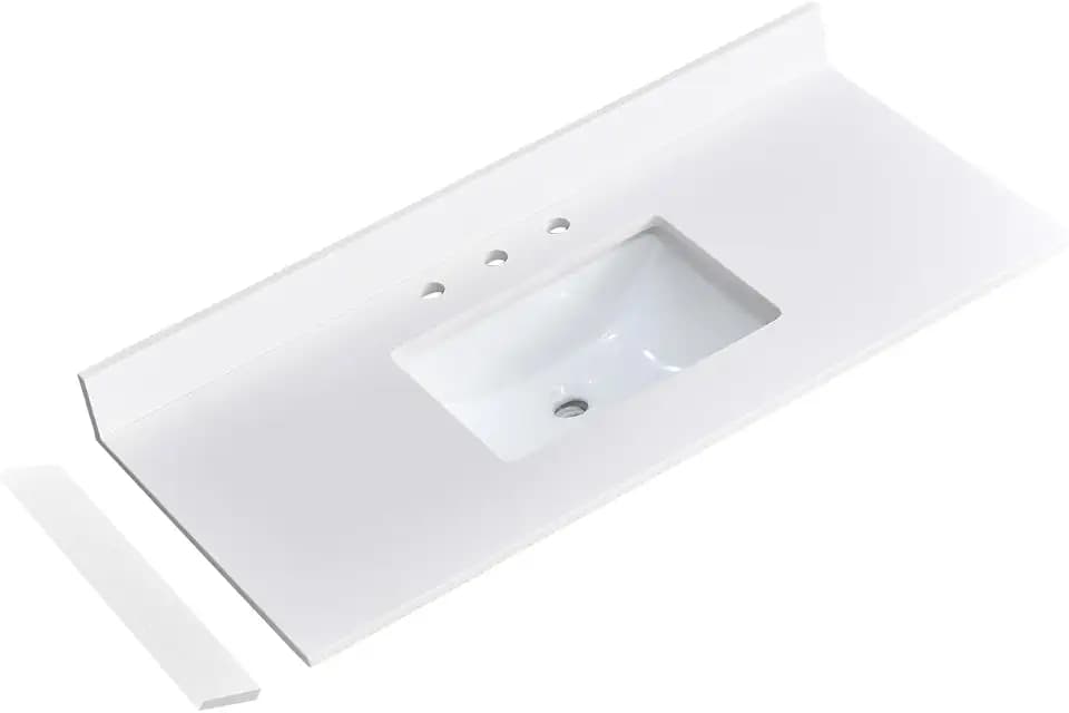 42" x 22" Vanity Top, Quartz Vanity Sink Top in Pure White, with One Sidesplash & One Backsplash, with Undermounted Sink,8 Inch Faucet Hole Spread for Vanity Top with Sink