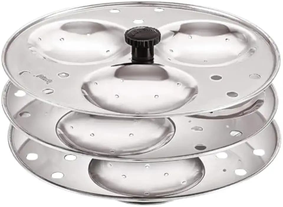 Stainless Steel 3 Idli Plates - 9 dlis/Heavy Premium Deep Idli Plates/Idli Stand for Pressure Cooker/Plump Fluffy Idli Mold plates (3 plates -9 idli)