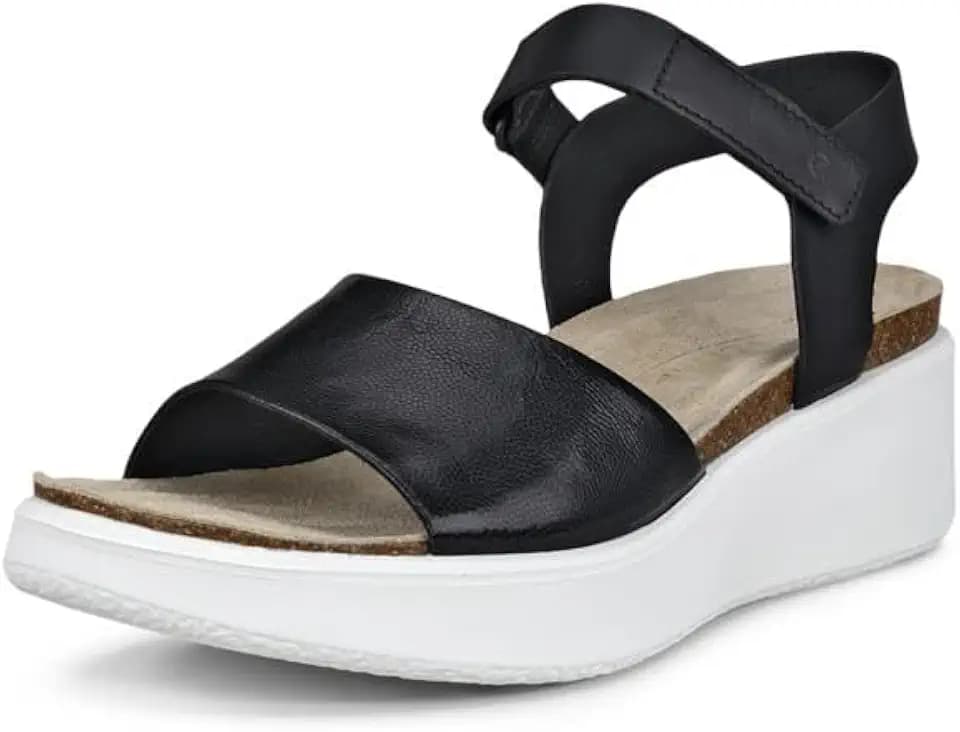 ECCO Women's Flowt Wedge Cork Sandal, BLACK/BLACK, 5-5.5