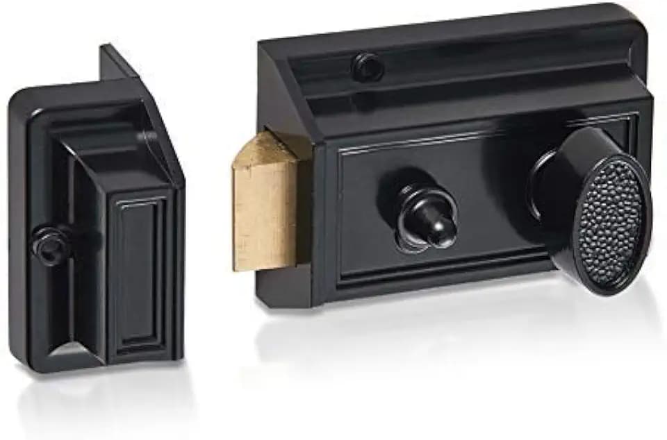 Night Latch Deadbolt Rim Lock,Antique Locks with Keys for Front Door in Black Finish