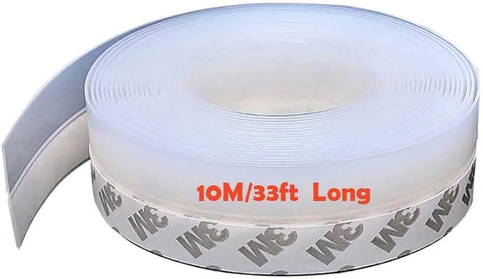 Window Sealing Strip, Self Adhesive Weather Stripping 35mm Width, Silicone Door Bottom Seal Strip Tape for Gaps of House Glass Shower Window and Door Weatherproof Soundproof, Transparent (10M/33ft)