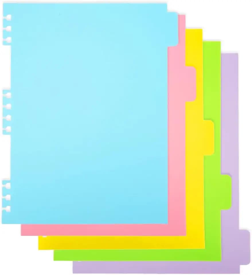 5 Pack Notebook Dividers, Colorful Durable PVC Movable Dividers, Blank Tabbed Dividers, Only Suitable for 18-Ring Twin Spiral Binding Notebooks for School Office and Home Organization (7.28"x9.8")