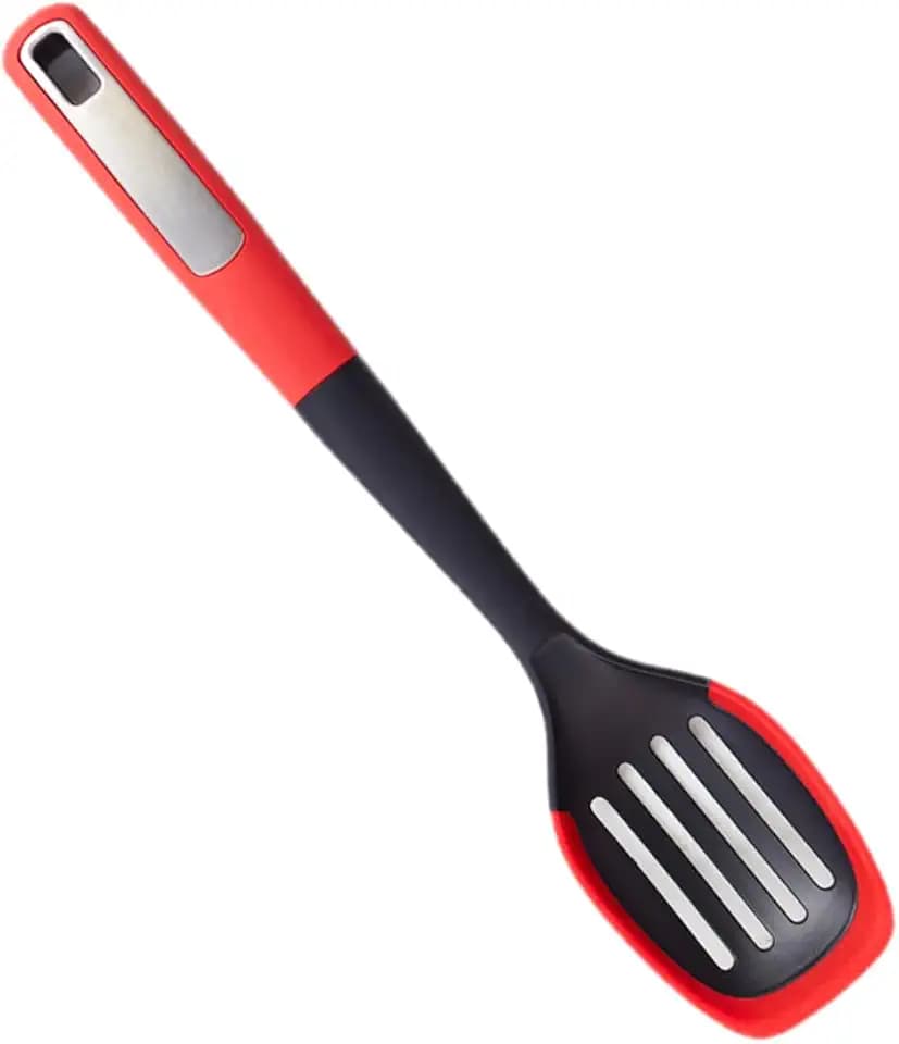Heat-Resistant Slotted Spoon with Silicone Edge- Ideal for Cooking & Non-Stick Cookware Skimmer,Red