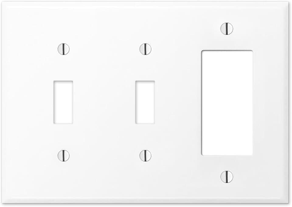 OVERSIZED 3 Gang Combo Metal Wall Plate - (2) Toggle with (1) Decorator/GFCI Combination Light Switch Plate Cover, Steel Painted White, Made in USA, UL Listed, 5.5 x 7.5 Inches