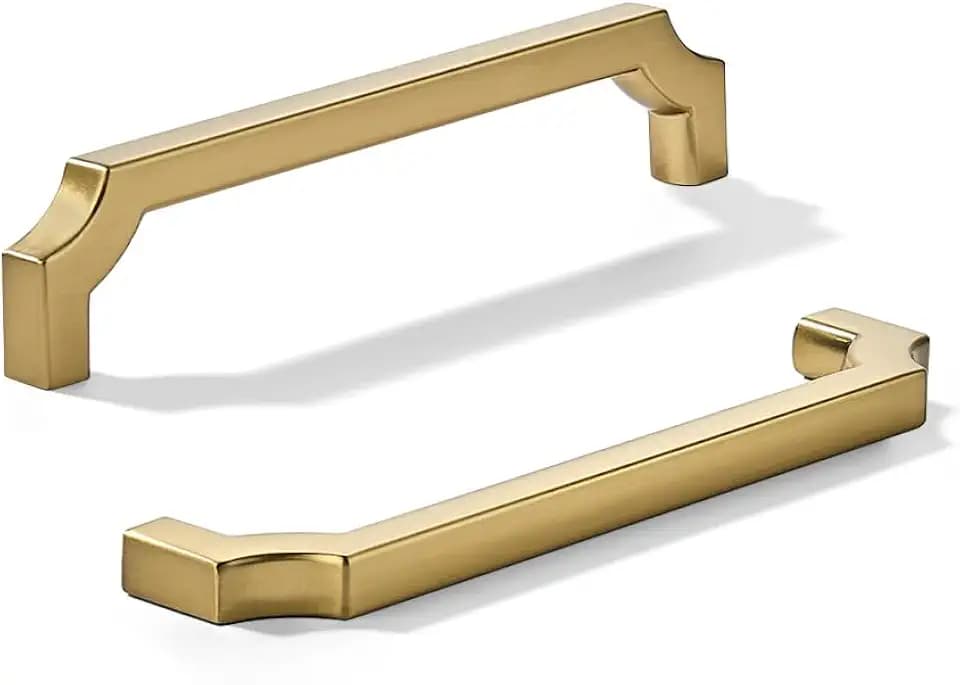 khtumeware 10-Pack 6 Inch Square Brushed Brass Cabinet Pulls, Solid Satin Brass Zinc Alloy Heavy-Duty Handles for Kitchen/Bathroom Cabinets, Drawers & Cupboards (6 Inch Center to Center)