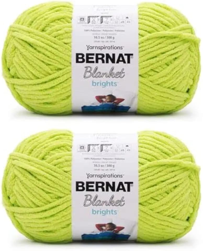 Bernat Blanket Brights Chenille Crochet Yarn, Bright Lime, 2-Pack