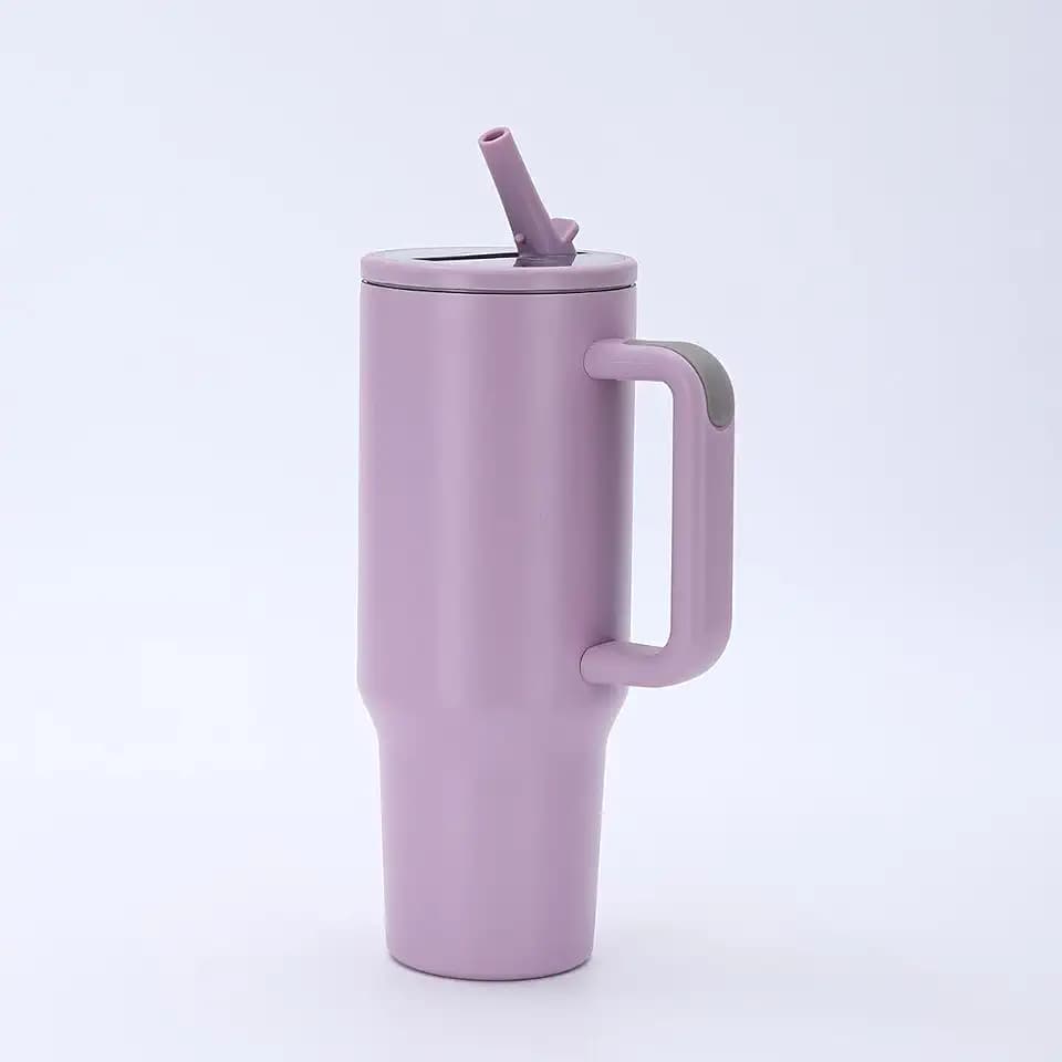 40 oz Tumbler with Handle, 100% Leakproof Insulated Tumbler with Lid and Straw, Stainless Steel Travel Mug, Water Bottle with Flip Straw, Keep Drinks Cold or Hot, Purple