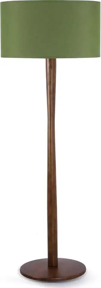 62" Tall Rustic Walnut Wood Floor Lamp with Large Linen Shade, Green