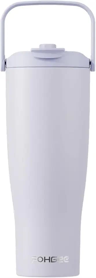 FOHGEE 40oz Insulated Stainless Steel Tumbler with Straw & Carry Loop – Leak-Proof, Spill-Proof, BPA-Free, Dishwasher Safe Travel Mug for Iced Coffee Lovers, Lilac Purple