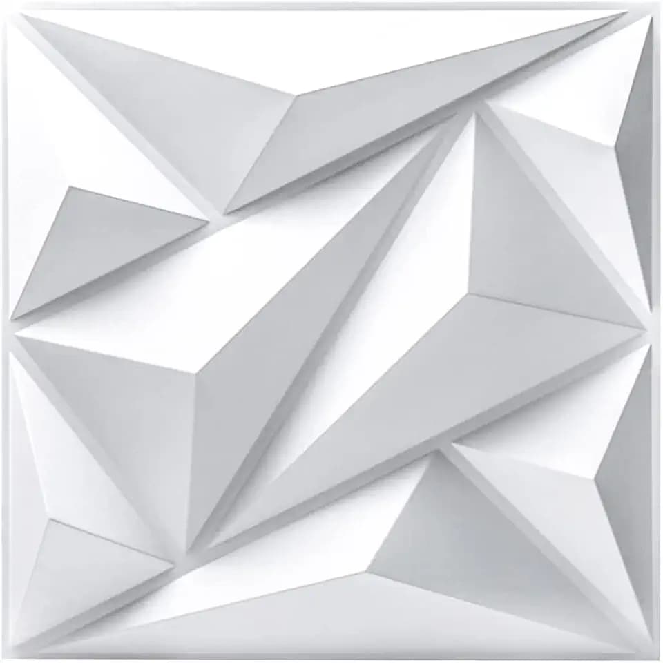 Art3dwallpanels 3D Wall Panels Diamond PVC, White, 19.7" x 19.7"