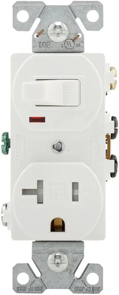 Eaton TR291W 20 Amp 120V 5-15 3-Wire Combination Receptacle & Toggle Switch, White