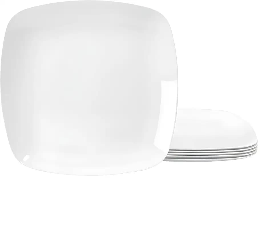 TP 10.5" Melamine Square Dinner Plates, 6-piece Plate Sets, White