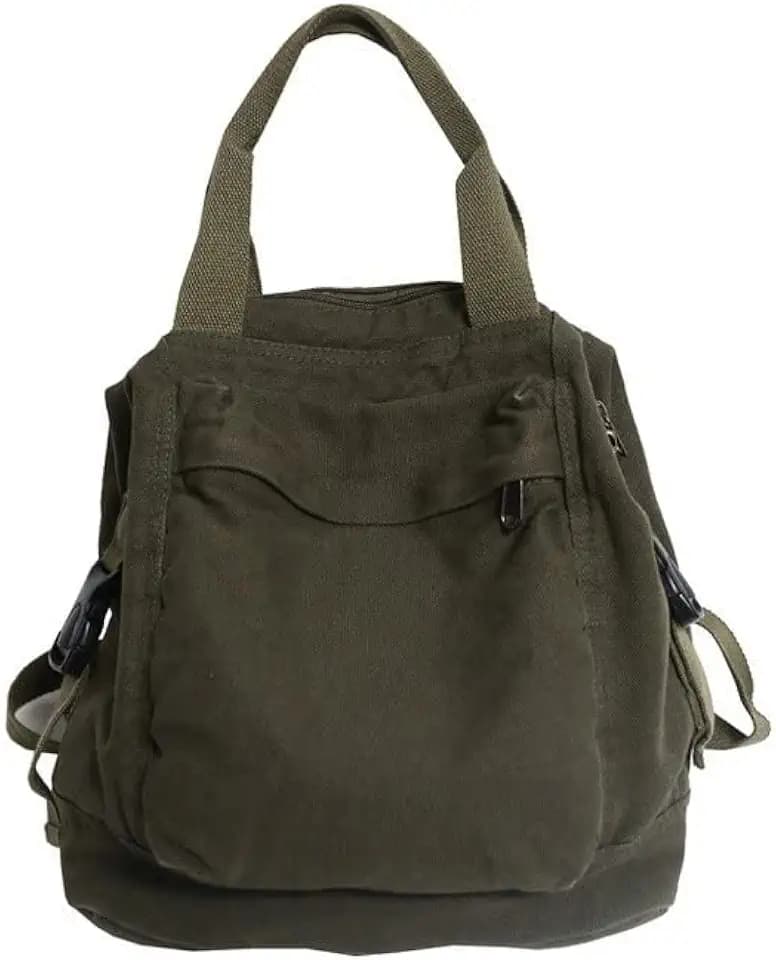 Sumleno Small Boho Canvas Backpack for Women Vintage Style Outdoor Travel Bag Casual Daypack Grunge Aesthetic Hippie Y2K Backpack (Green,One Size)