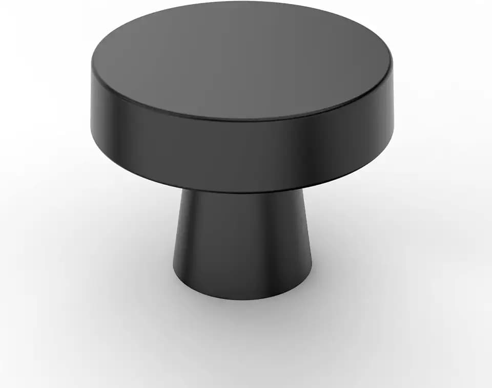 Asidrama 10 Pack 1-1/4 Inch Matte Black Cabinet Knobs - Round Drawer Handles for Dresser, Zinc Hardware