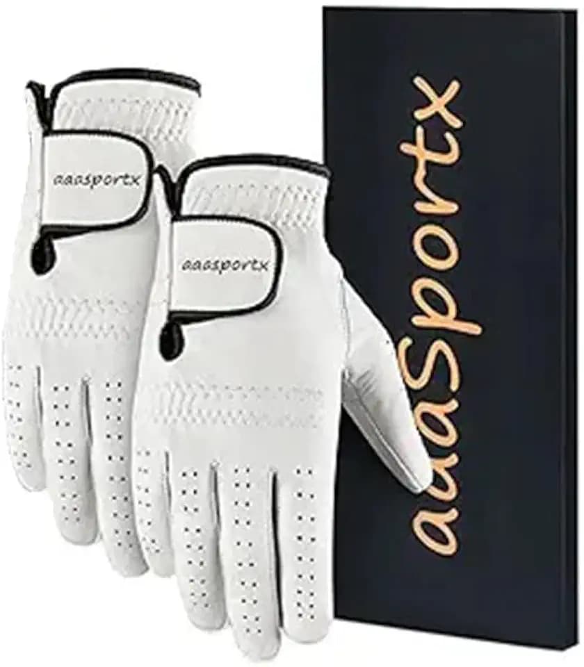 2 Pack Men‘s Golf Gloves, Durable White Cabretta Leather All Weather Golf Gloves Men (Cadet Medium, Right)