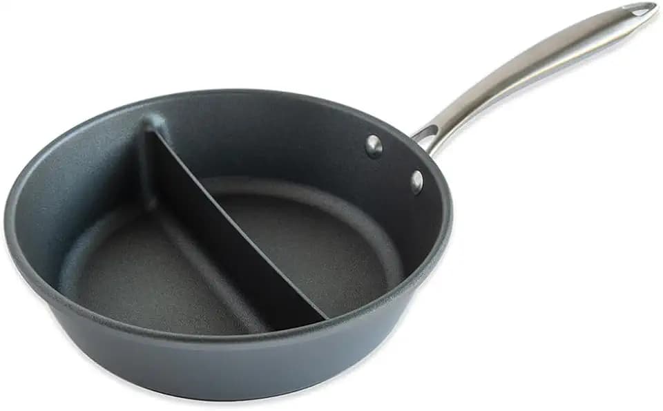 Nordic Ware 2-in-1 Divided Nonstick Saucepan - 10 inch diameter; for cooking multiple foods, reheat leftovers pan