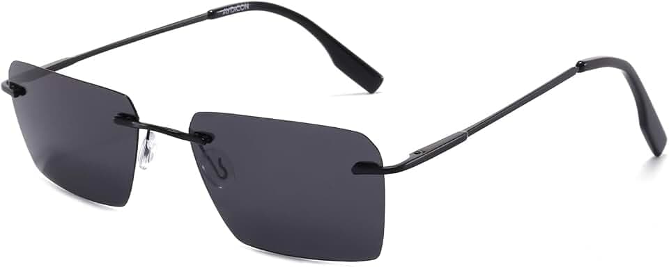 Trendy Black Rimless Polarized Unisex Sunglasses UV 400 Protection 8007