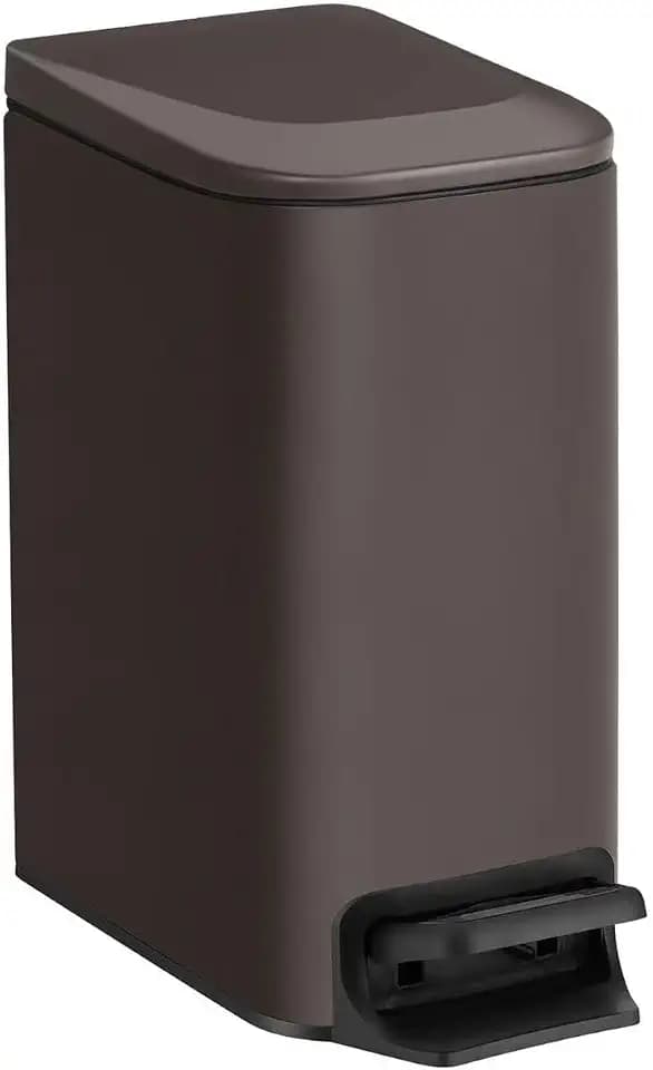 TIPGO Small Bathroom Trash Can with Lid, 1.6 Gal, Soft Close, Brown
